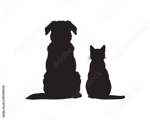 Dog and cat silhouette set. Domestic pet vector collection