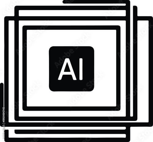 Silhouette of stacked pages with AI icon inside document vector design