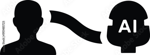Silhouette showing human mind transition into artificial intelligence vector design