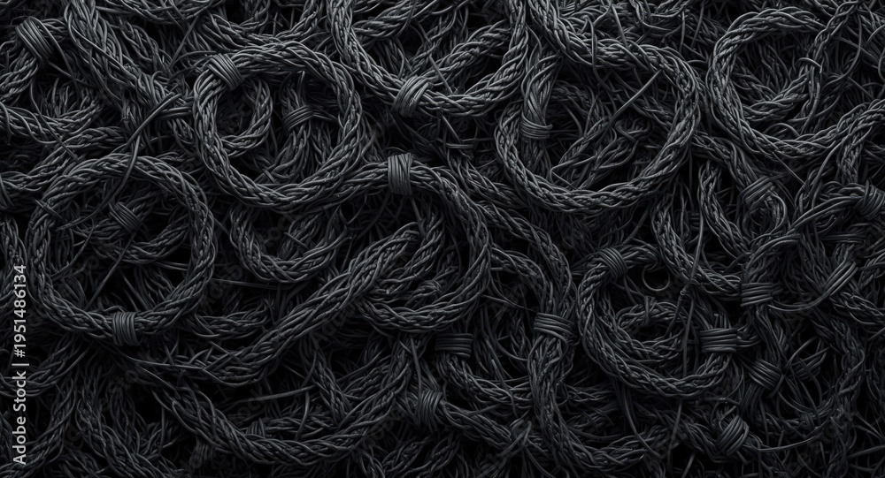 Fototapeta premium Knotty and disorganized cables causing chaotic scene