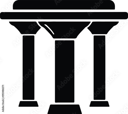 Silhouette three classical columns supporting entablature architecture vector design