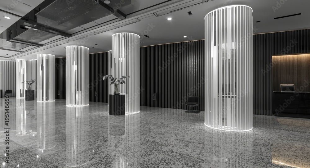 Fototapeta premium Monochrome column design within a company's reception space