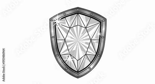 Ornate shield with faceted gem-like center and metallic rim