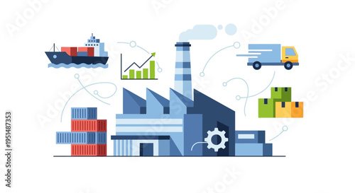 Integrated Supply Chain, Logistics, and Manufacturing Factory Illustration