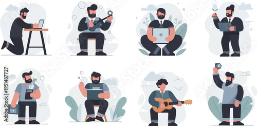 Diverse individuals engaged in creative and professional activities