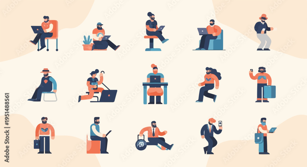 Fototapeta premium Diverse individuals engaged in various work-related activities using technology