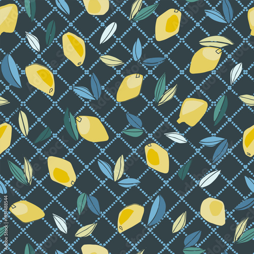 Seamless pattern with hand drawn lemons for textile, home decor, branding, visual communication, content, social media background, posters in Mediterranean sun-washed style