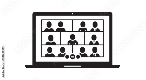 Video Conference Call Grid Display Screen - Black Filled Icon Vector