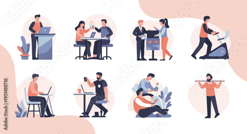 Diverse individuals engaged in work, leisure, and fitness activities (1)