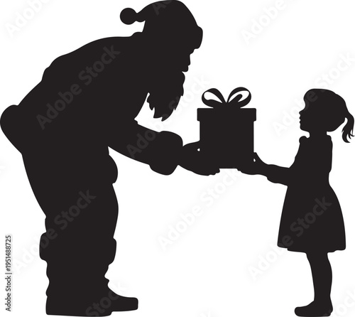 Santa Claus giving gift to little girl present silhouette