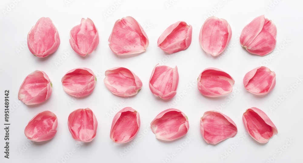 Fototapeta premium Isolated pink tulip petal arrangement on smooth white surface