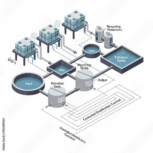 Isometric Diagram of a Water Treatment and Recycling System.