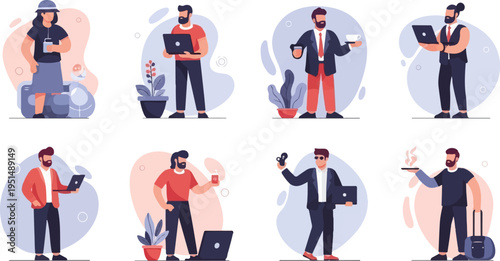 Diverse individuals engaged in various activities, some working