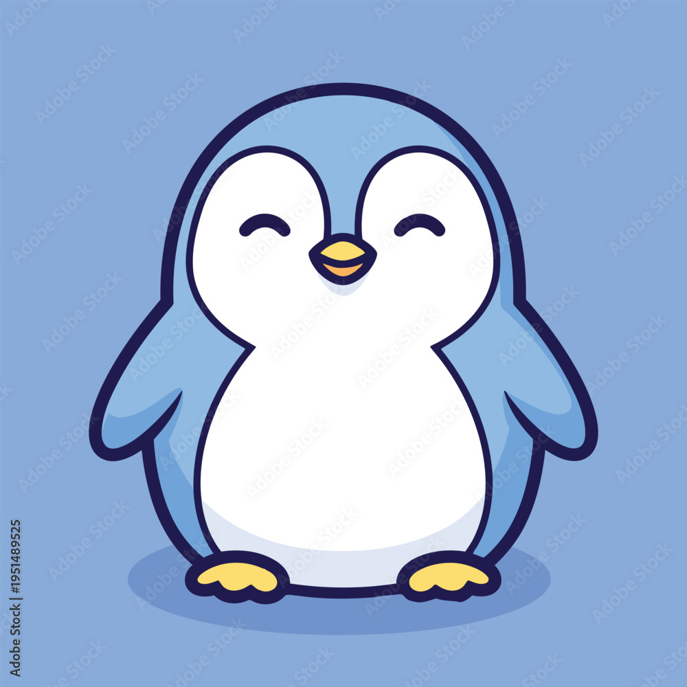 Fototapeta premium Vector illustration of a cute cartoon penguin with a happy expression on a blue background