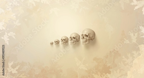 Four phases illustrating anatomical evolution of the human skull through ages