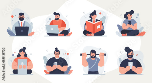 Collection of stylized people engaging in diverse daily activities