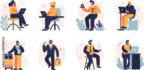 Diverse individuals engaged in various work-related activities