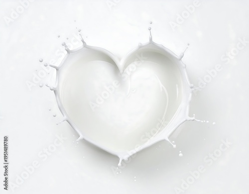 Heart-shaped milk splash on white background