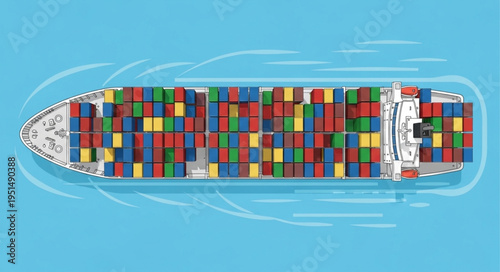 Cargo Ship Carrying Colorful Shipping Containers on the Ocean.