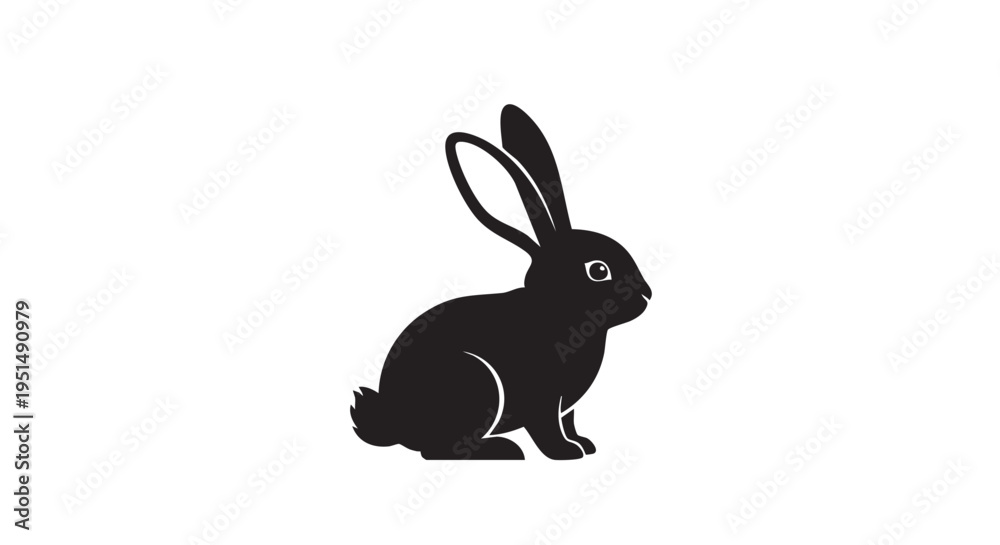 Obraz premium A black silhouette of a rabbit sitting on a white background