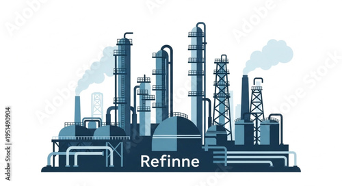 Illustration of a large industrial refinery complex with multiple structures.