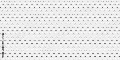 White mesh. Perforated metal texture with light background. Steel backdrop with holes. Stainless material with dots. Abstract industrial wallpaper. Vector illustration.