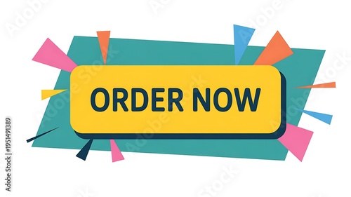 Order now button with colorful geometric shapes