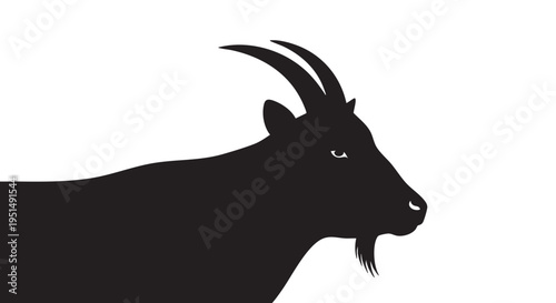 A black silhouette of a goat's head and upper body