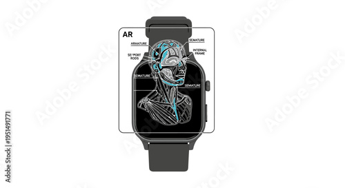 Smartwatch displays augmented reality anatomical model of human head muscles and bones
