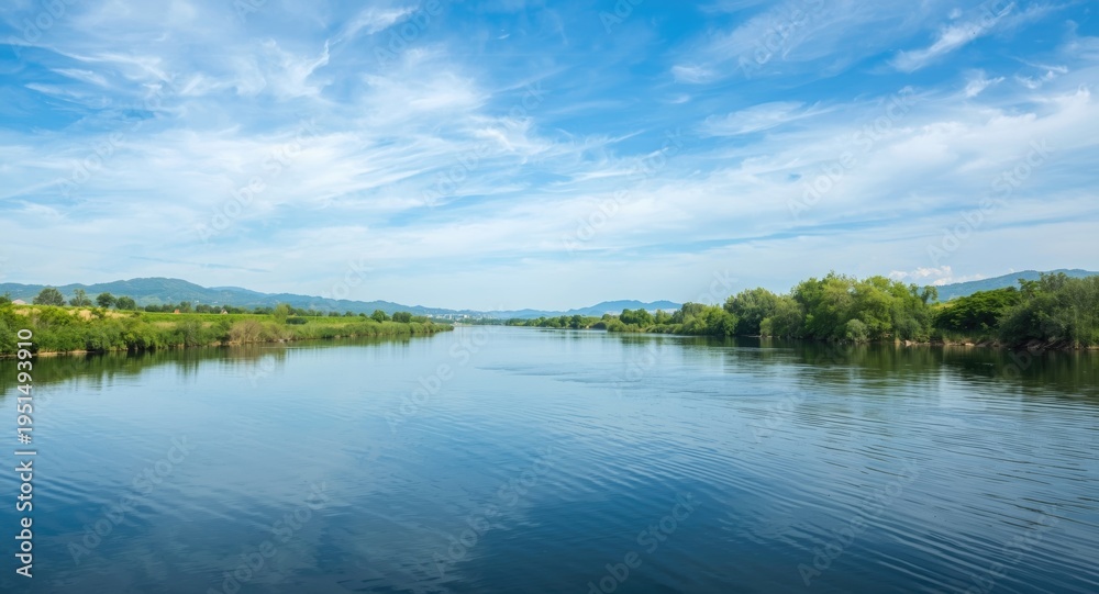 Obraz premium Peaceful nature landscape with reflective river and open sky