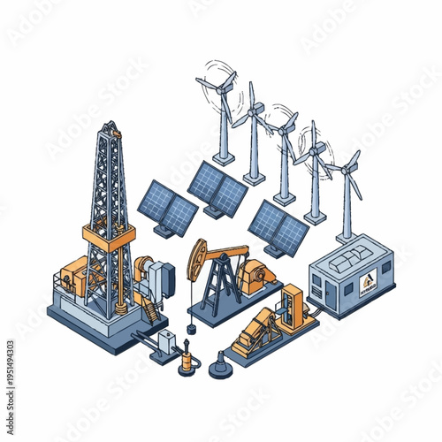 Diverse Energy Production and Extraction Industry Set.