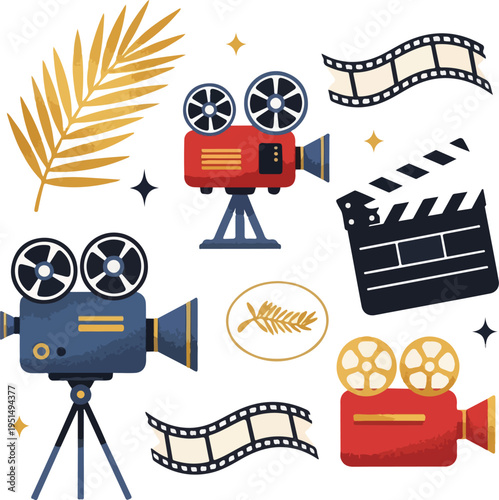 Cinema and Film Festival Production Elements with Vintage Movie Camera