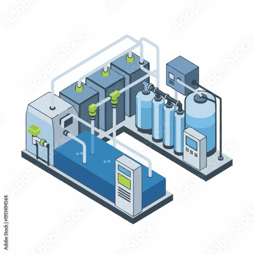 Industrial Water Treatment System Isometric Illustration.