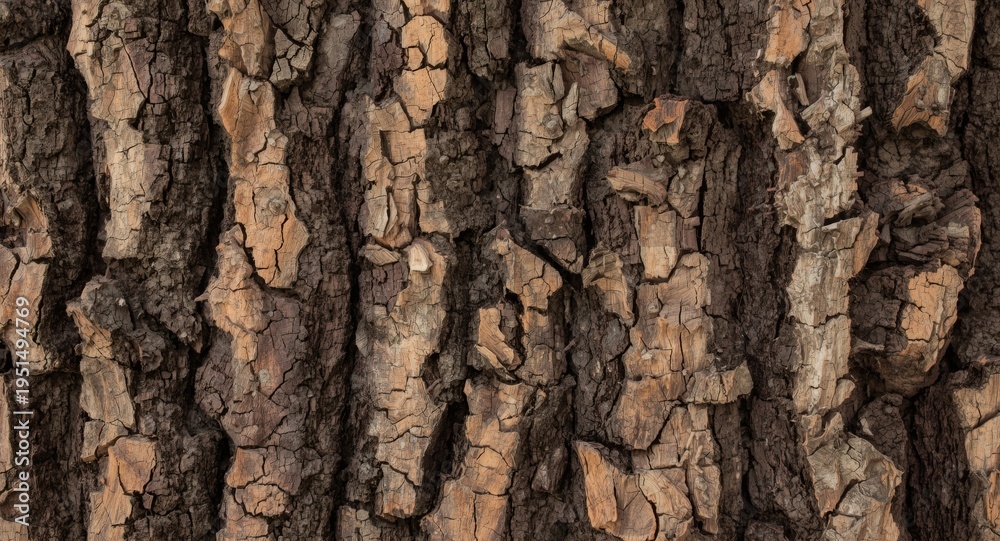 Obraz premium High detail view of aged tree bark texture exhibiting rugged pattern and earth tones