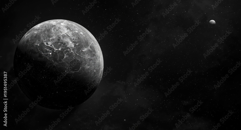 Fototapeta premium Rough textured celestial object damaged and rendered by AI in black and white