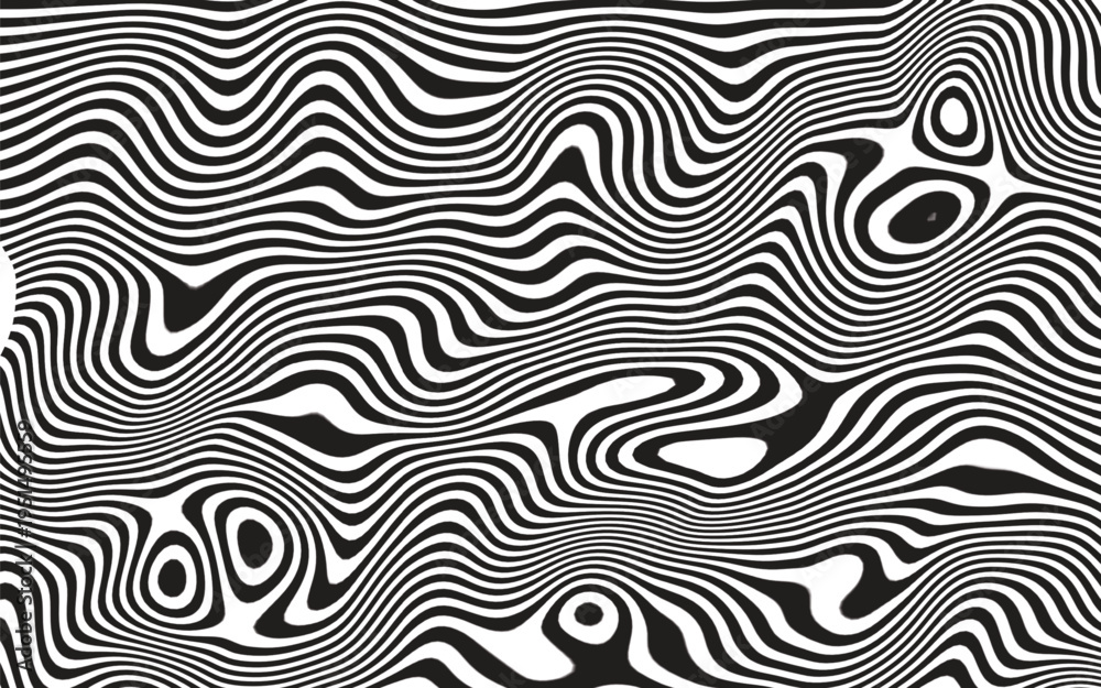 Obraz premium Black abstract pattern with wavy lines and shapes