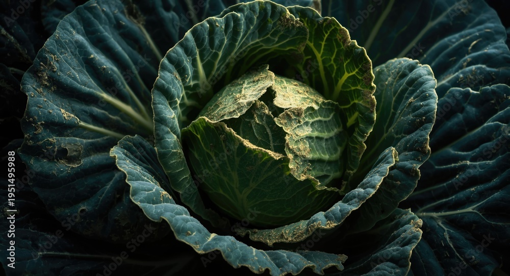Obraz premium Fungal disease downy mildew causing damage to cabbage leaves