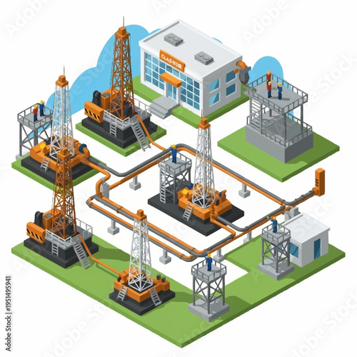 Oil and Gas Drilling Rig Industrial Complex Illustration.
