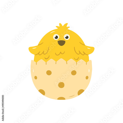 Cute Chick Hatching From Egg Cartoon