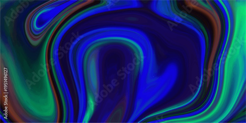 Vibrant abstract fluid art with swirling patterns of deep blue, electric green, and hints of brown creating a mesmerizing marbled effect