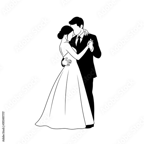 Bride and groom dance together.