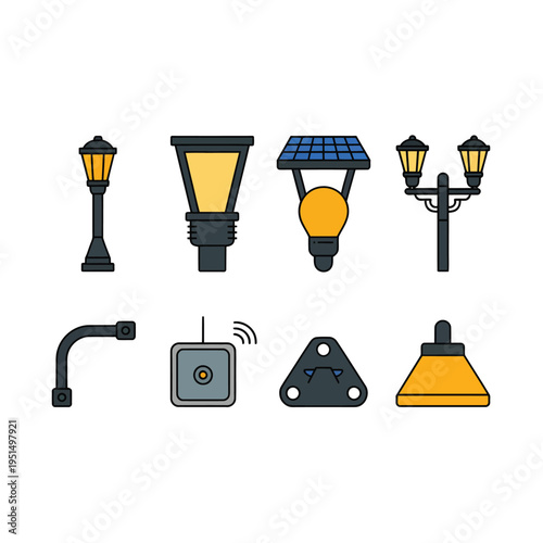 Collection of various street lamps and outdoor lighting fixtures
