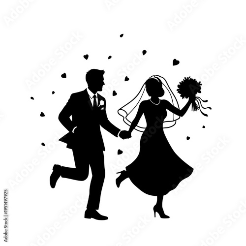 Bride and groom in wedding attire.