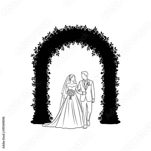 Bride and groom standing together happily.