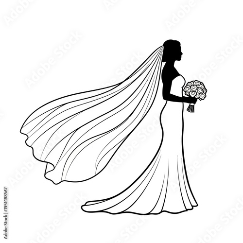 Bride Holding Bouquet in Wedding Gown.