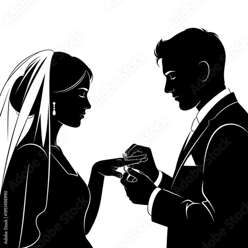 Man putting ring on womans finger.