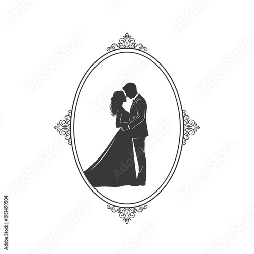 Silhouette of romantic couple embracing closely.