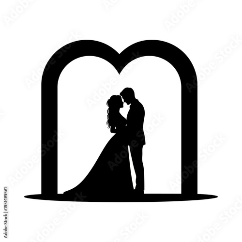 Silhouette of romantic couple kissing.