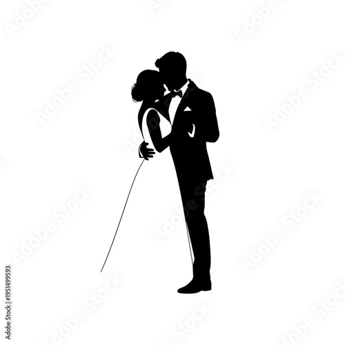 Silhouette of romantic couple kissing.
