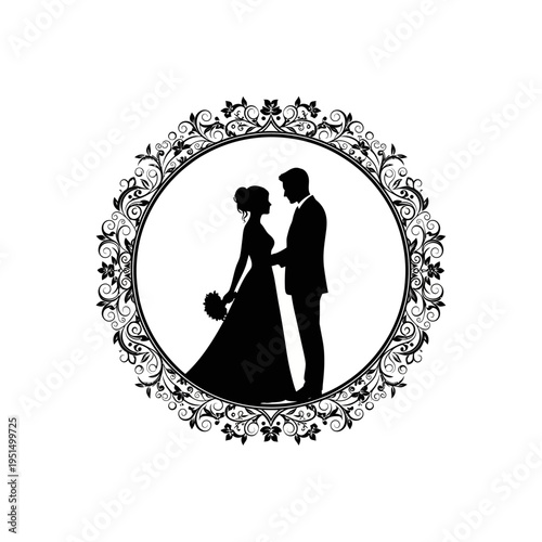 Silhouette of romantic wedding couple.